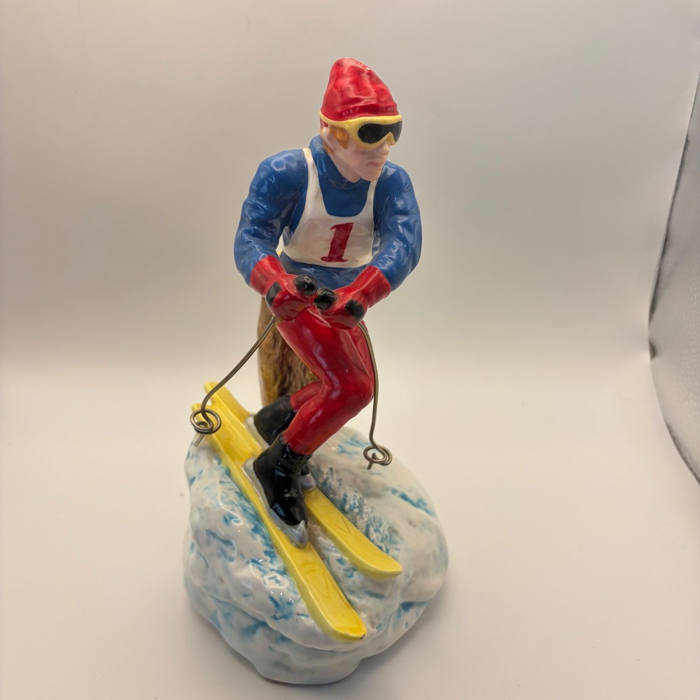 Schmid Skier Music Box Impossible Dream Ceramic Figurine Vintage 444529 Malaysia